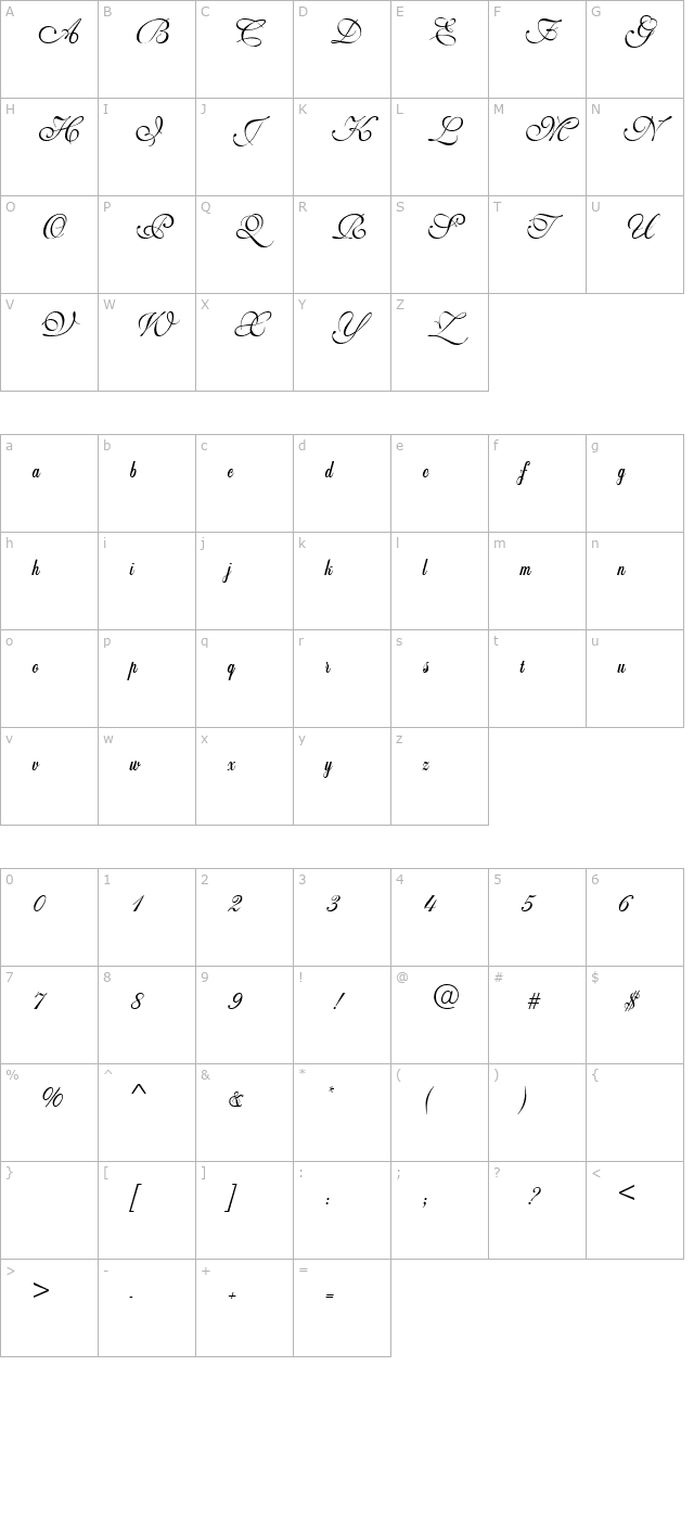 wedding-script-bail character map