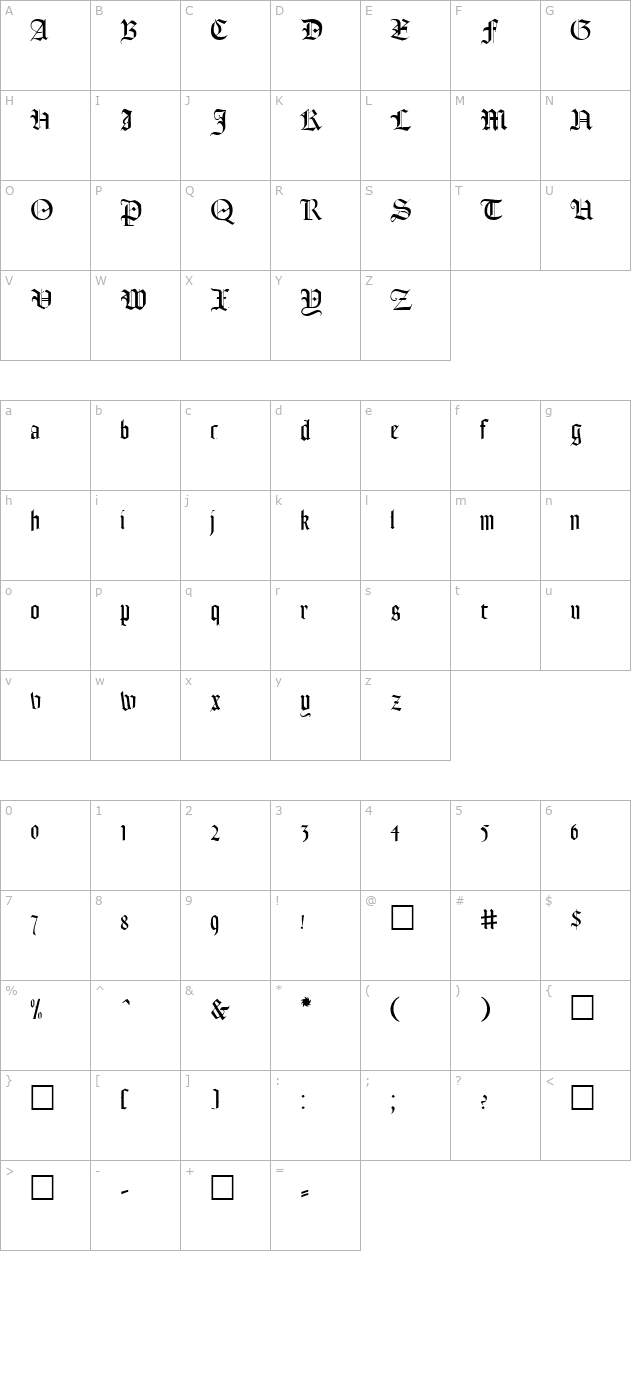 WeddingText character map