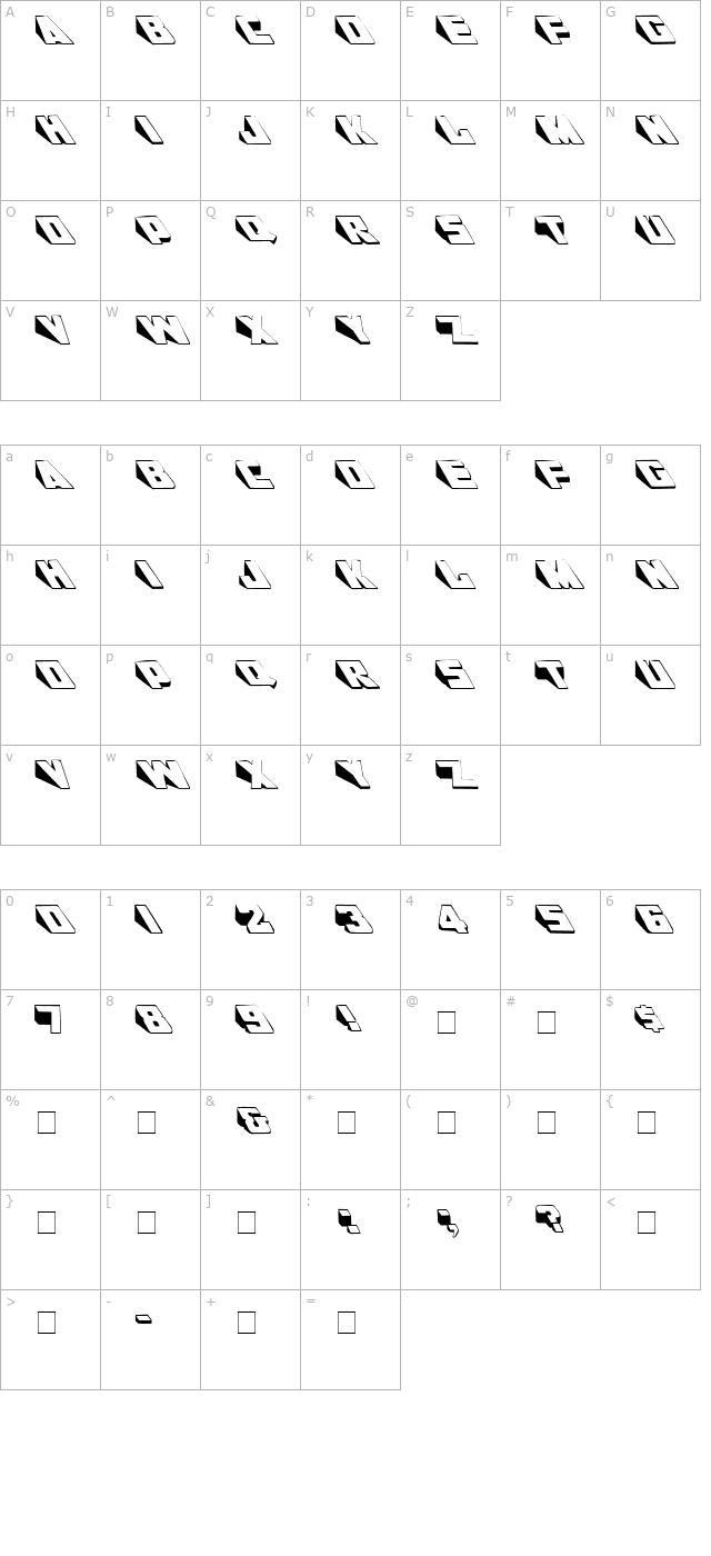 Wedgie Medium character map