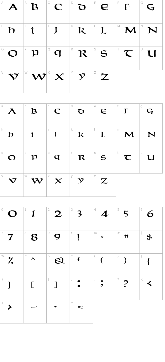 Weekender Regular ttnorm character map