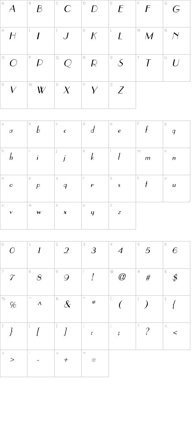 WeekendInParis Italic character map