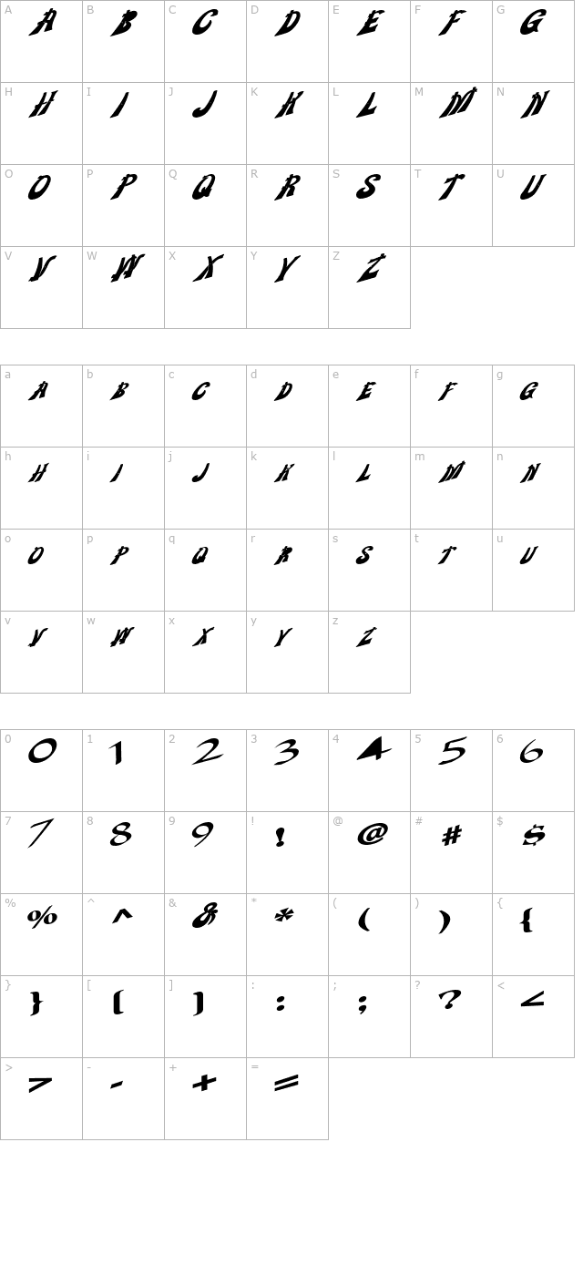 WeighAnchorFont68 Bold character map