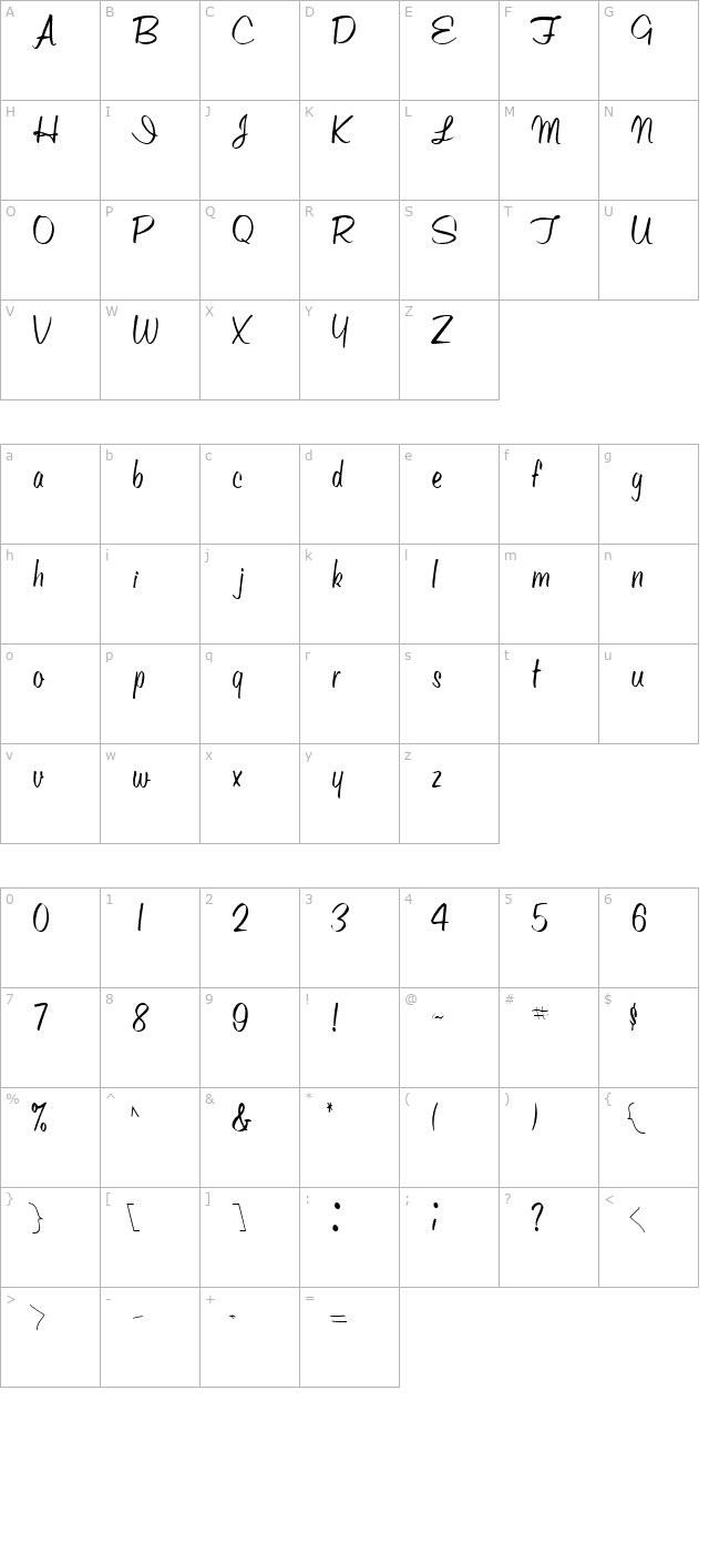 WellOiled Regular ttcon character map