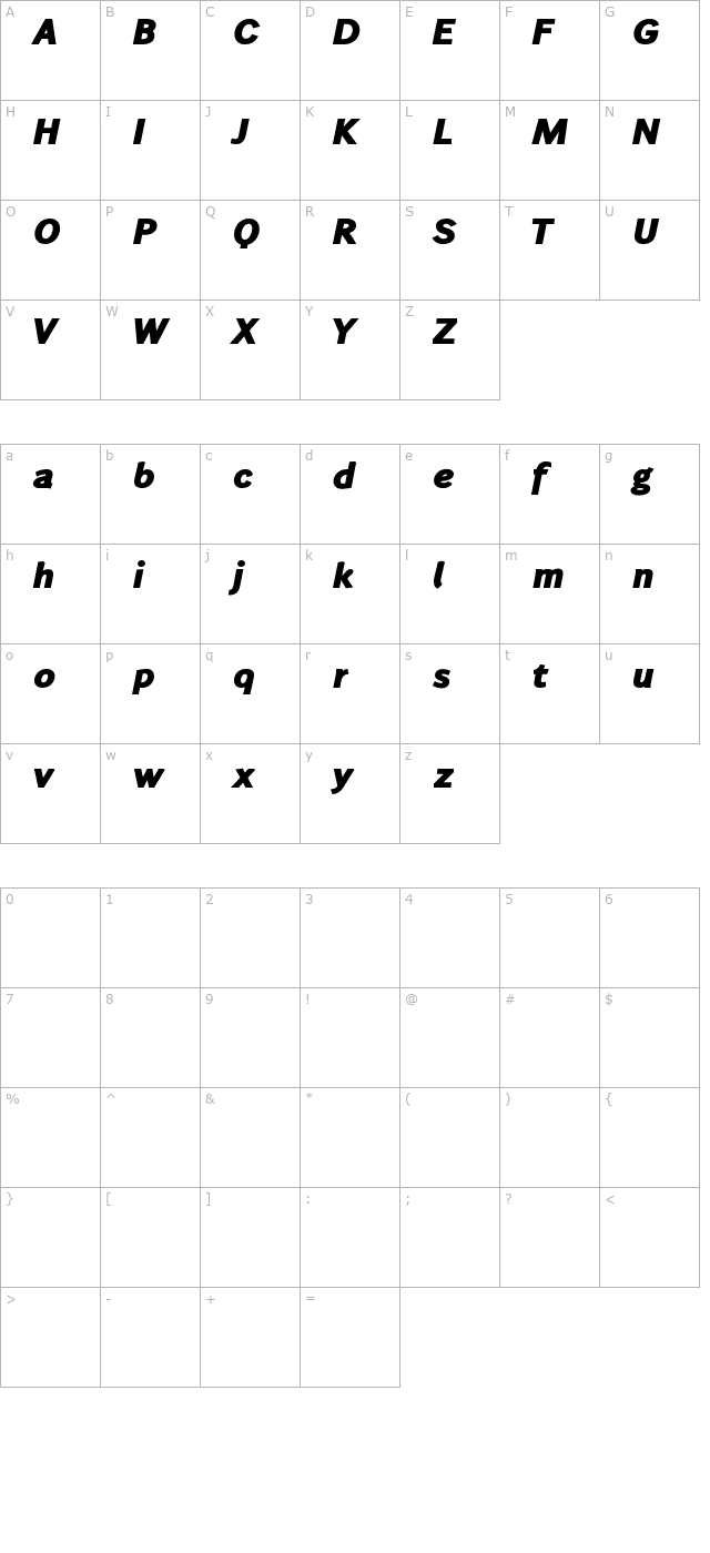 wendelinfettkursiv character map