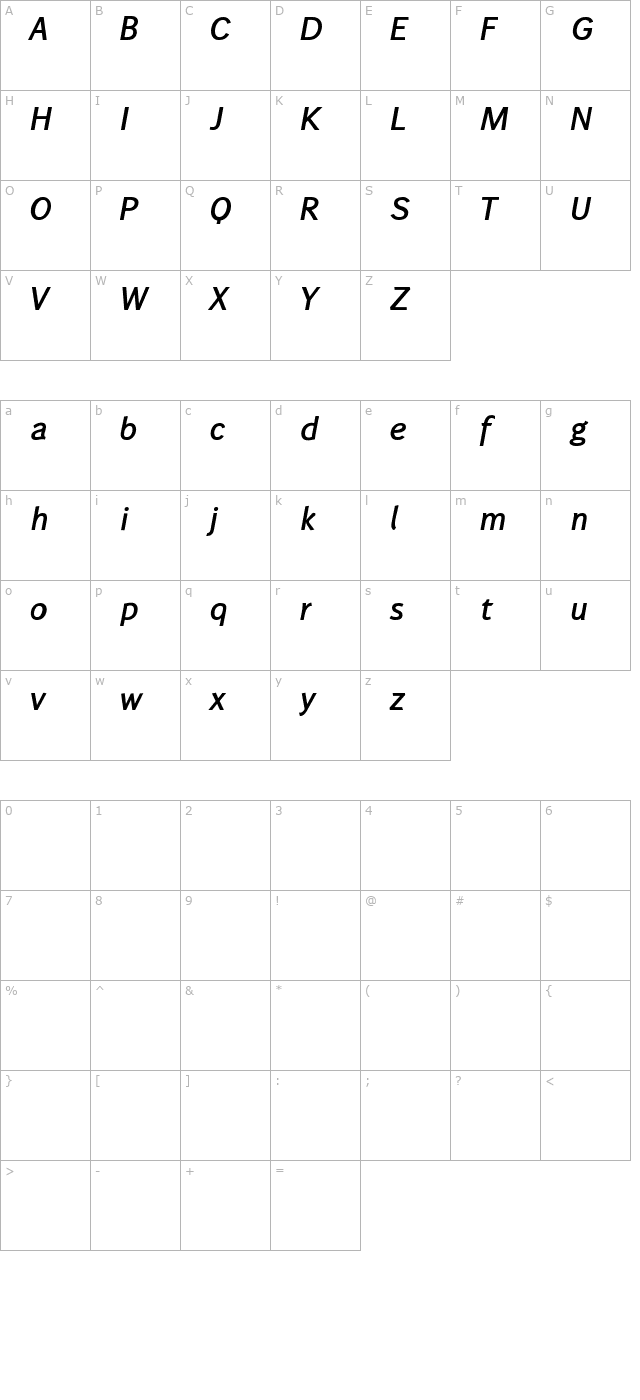 wendelinhalbfettkursiv character map