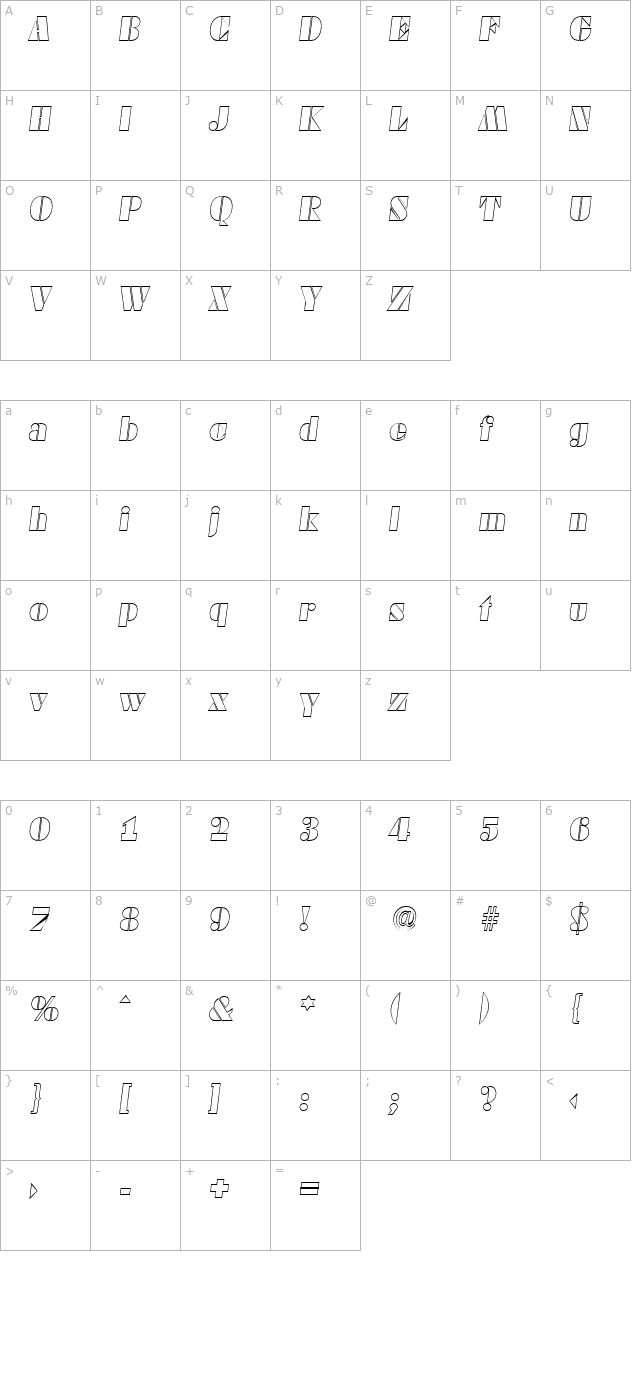 WendyBeckerOutline-Italic character map