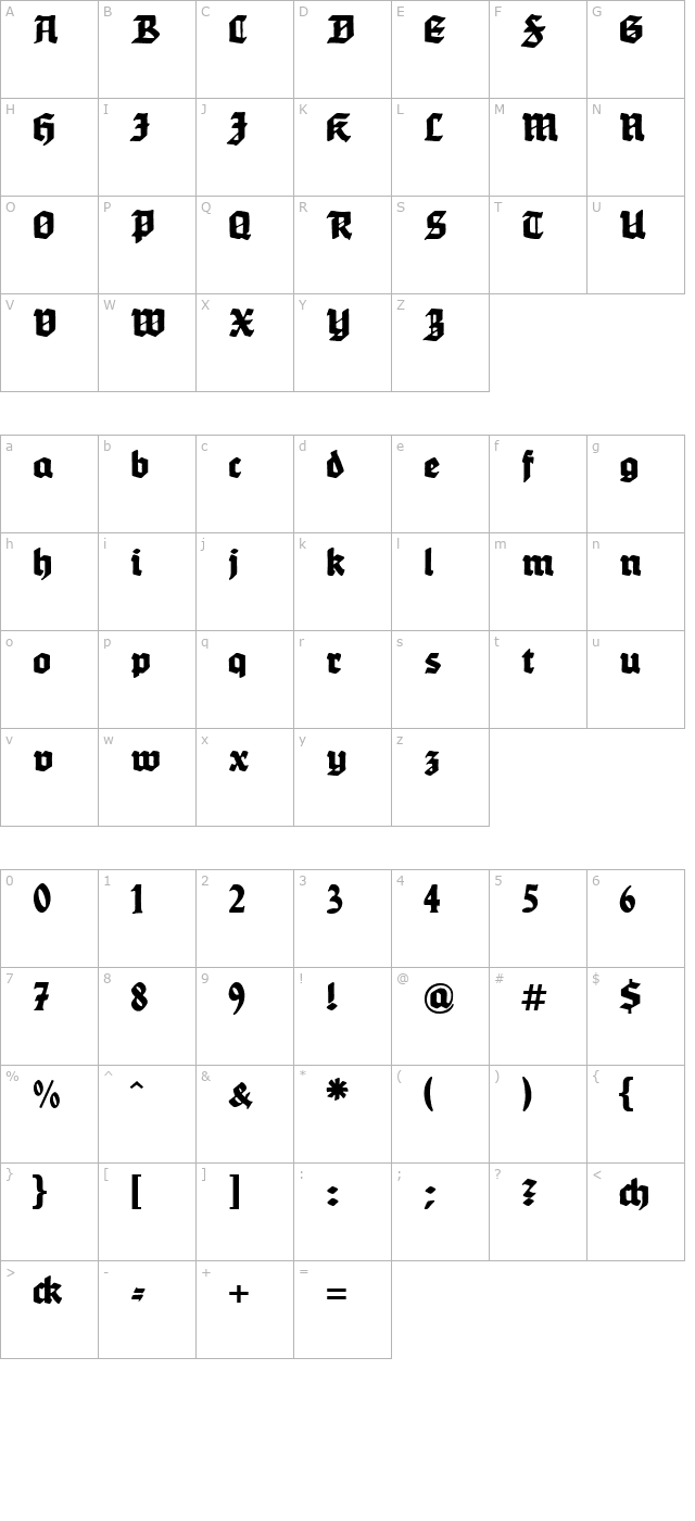 Werbedeutsch Heavy character map