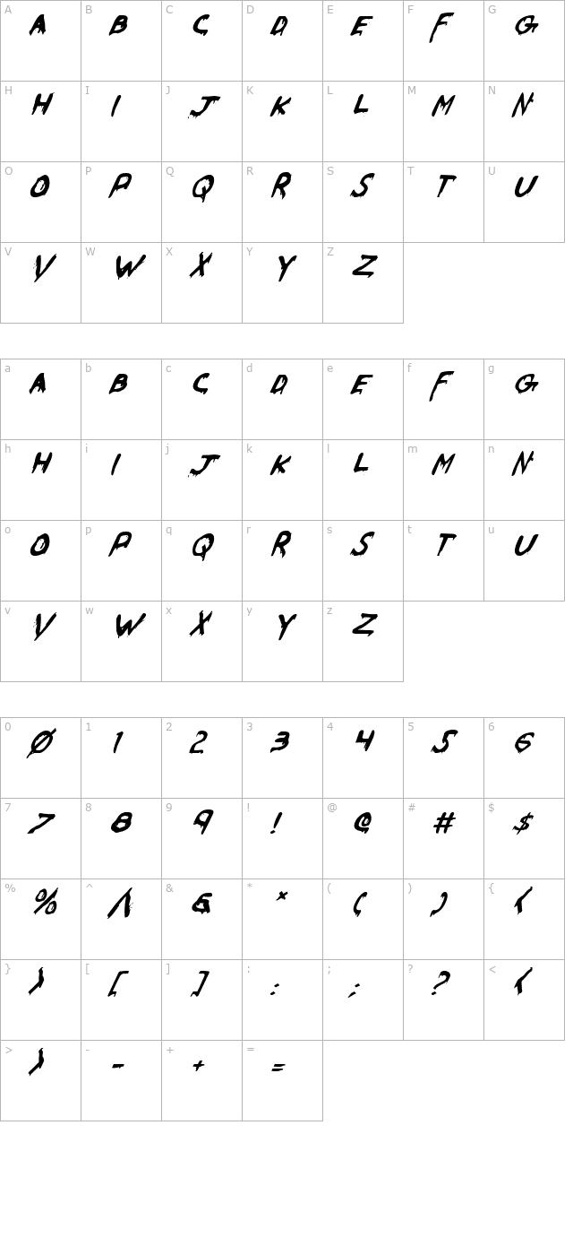 were-beast-italic character map