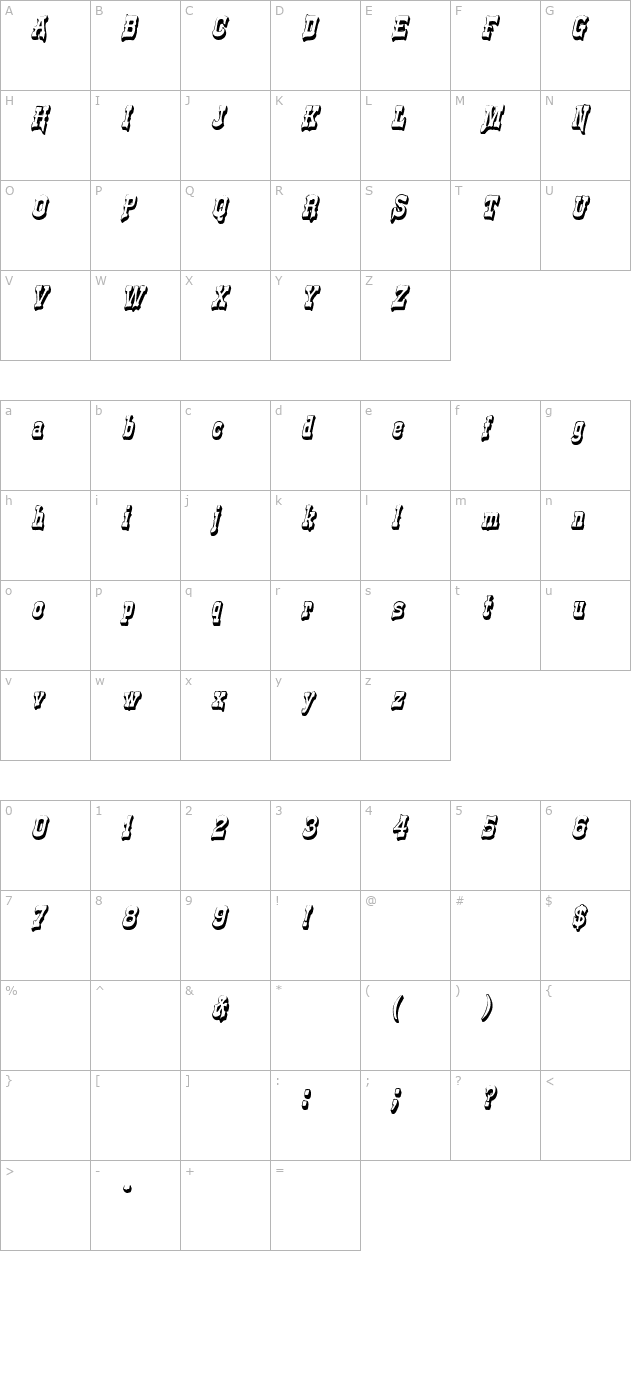 westernshadow-italic character map