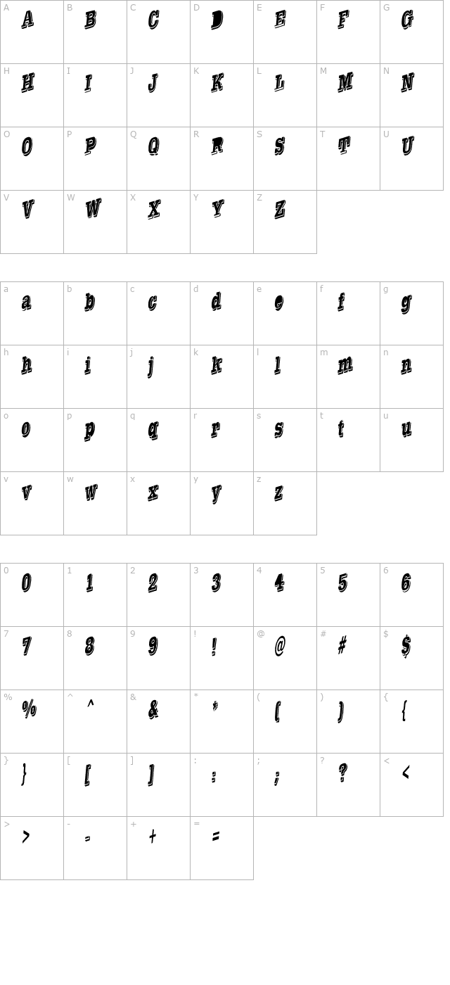 WesternSlant Regular character map