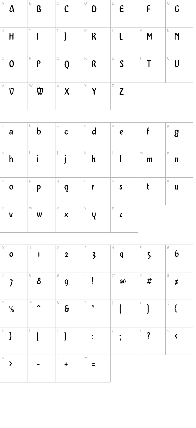 westminsternarrow-regular character map