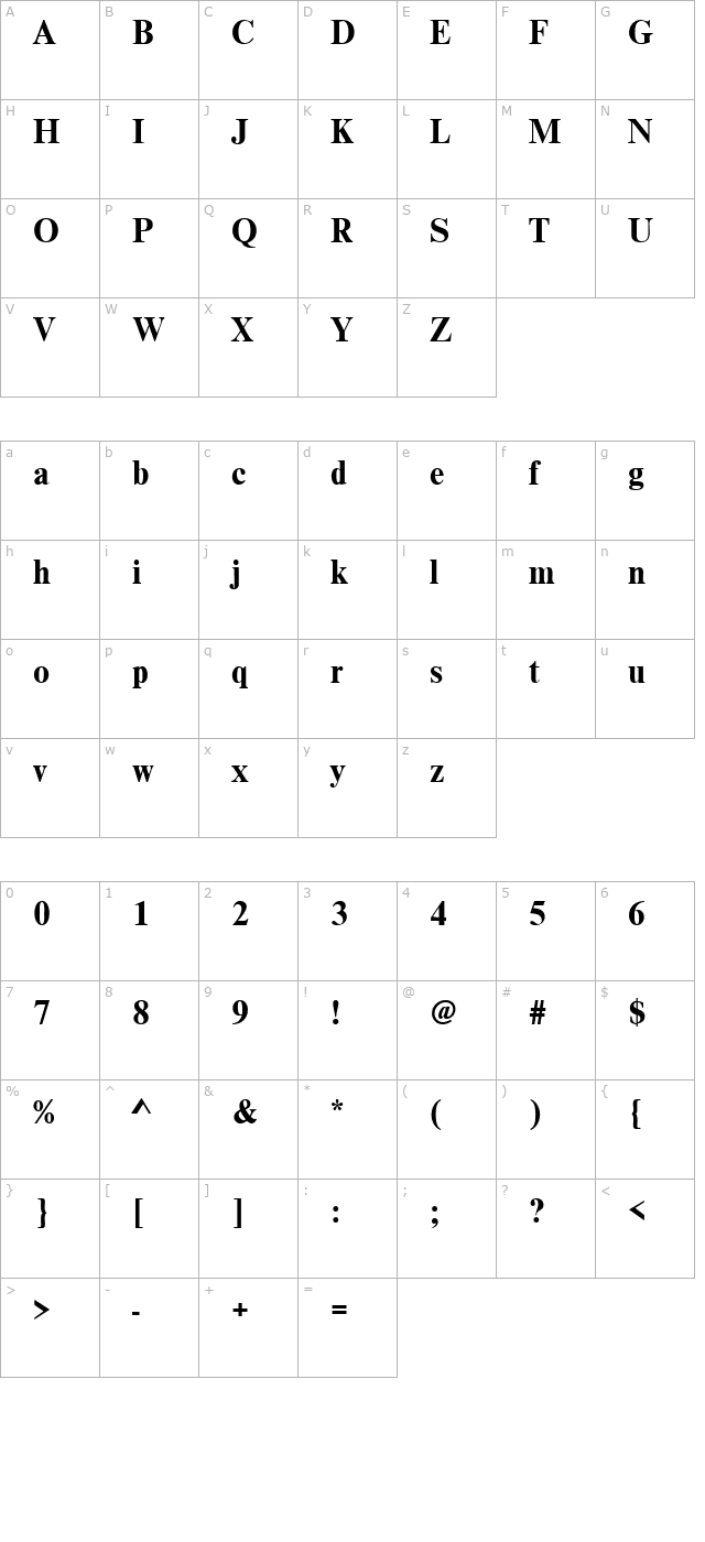 WestTimesSSK Bold character map