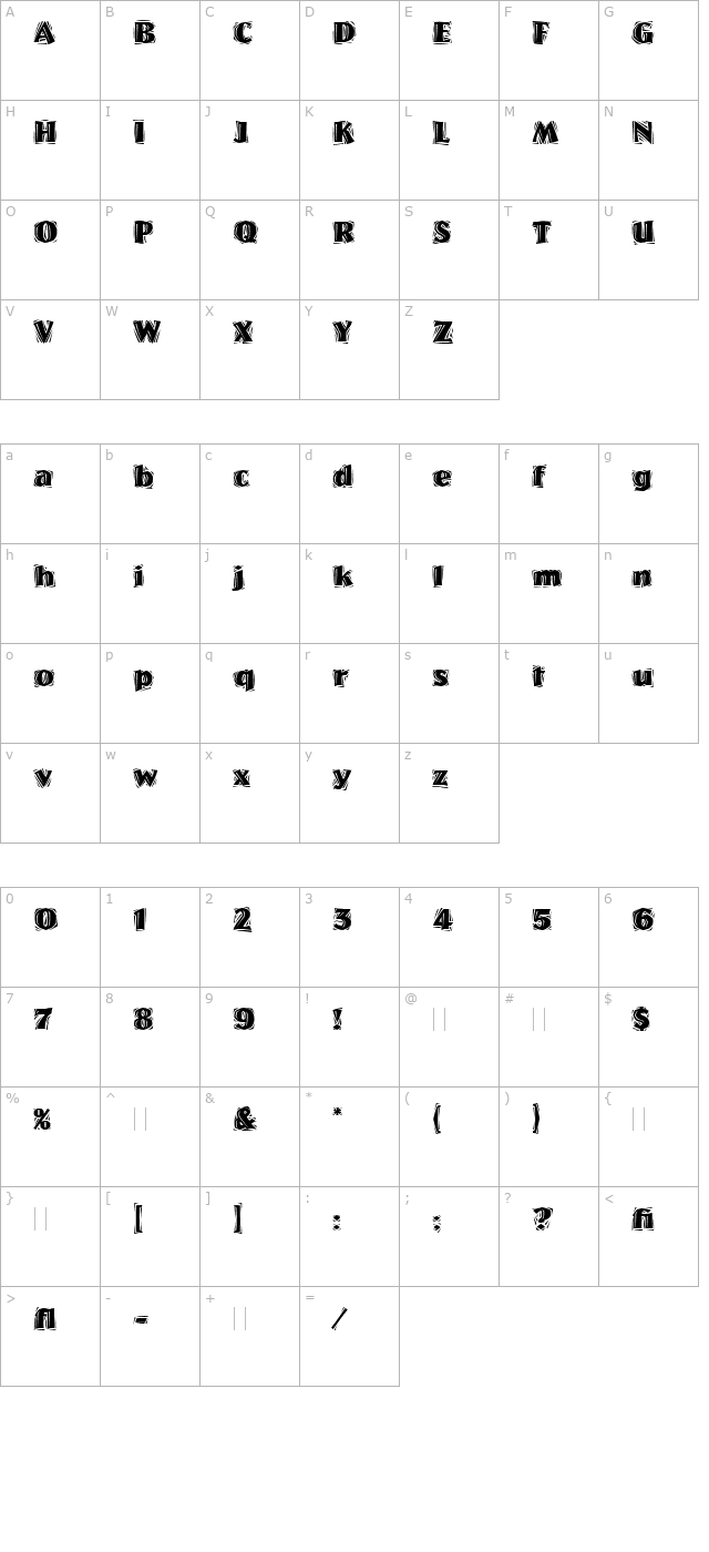 Westwood LET Plain1.0 character map