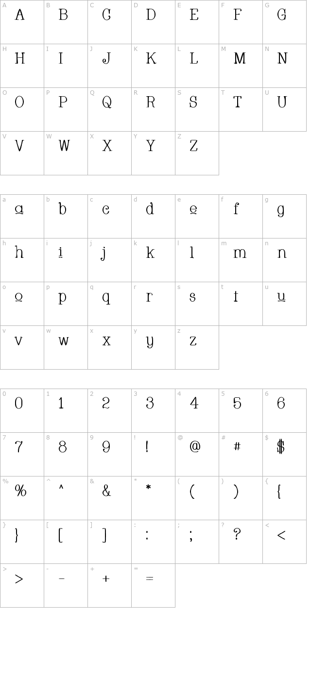 whackadoo-upper character map