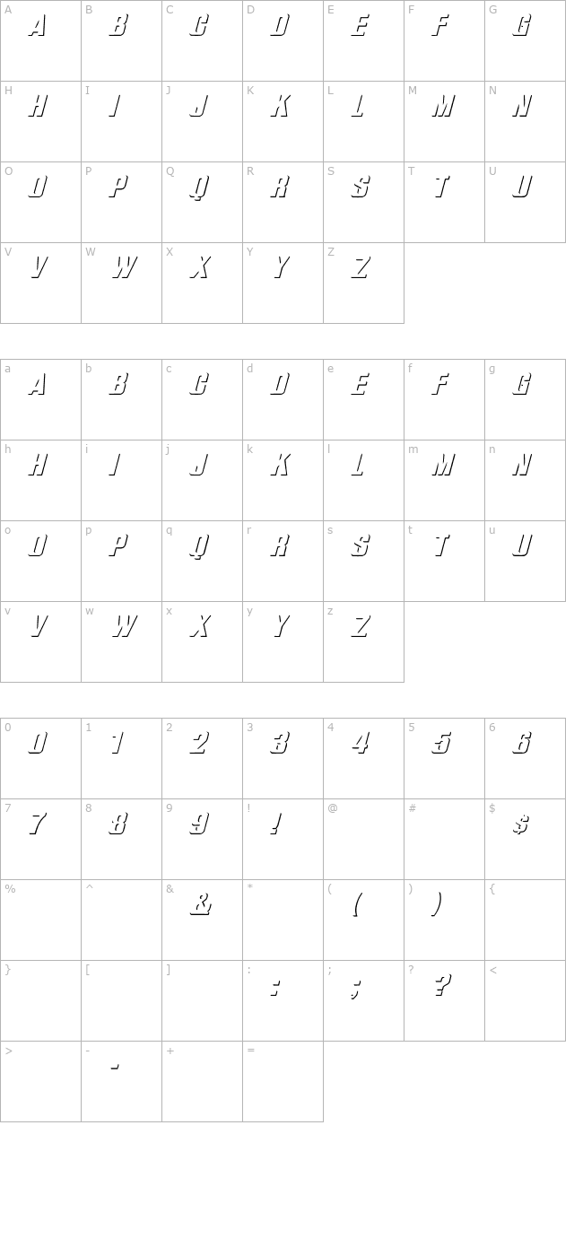 WhatA-Relief Italic character map