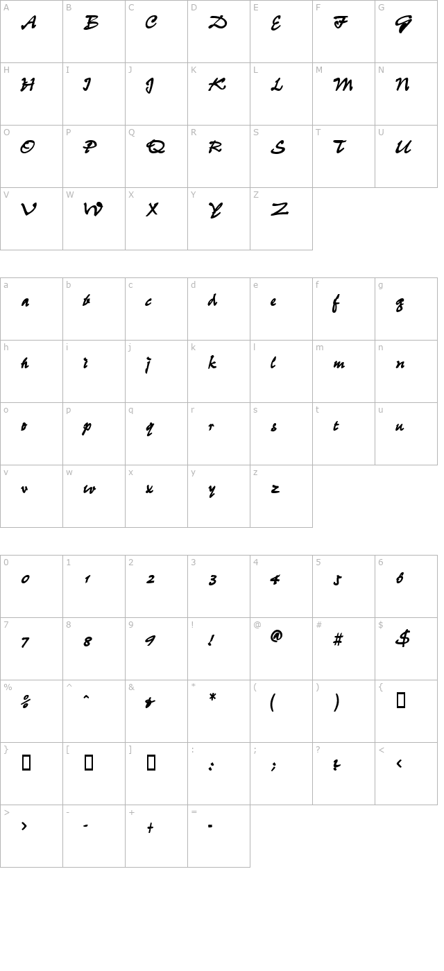 WheedleSSK Bold character map