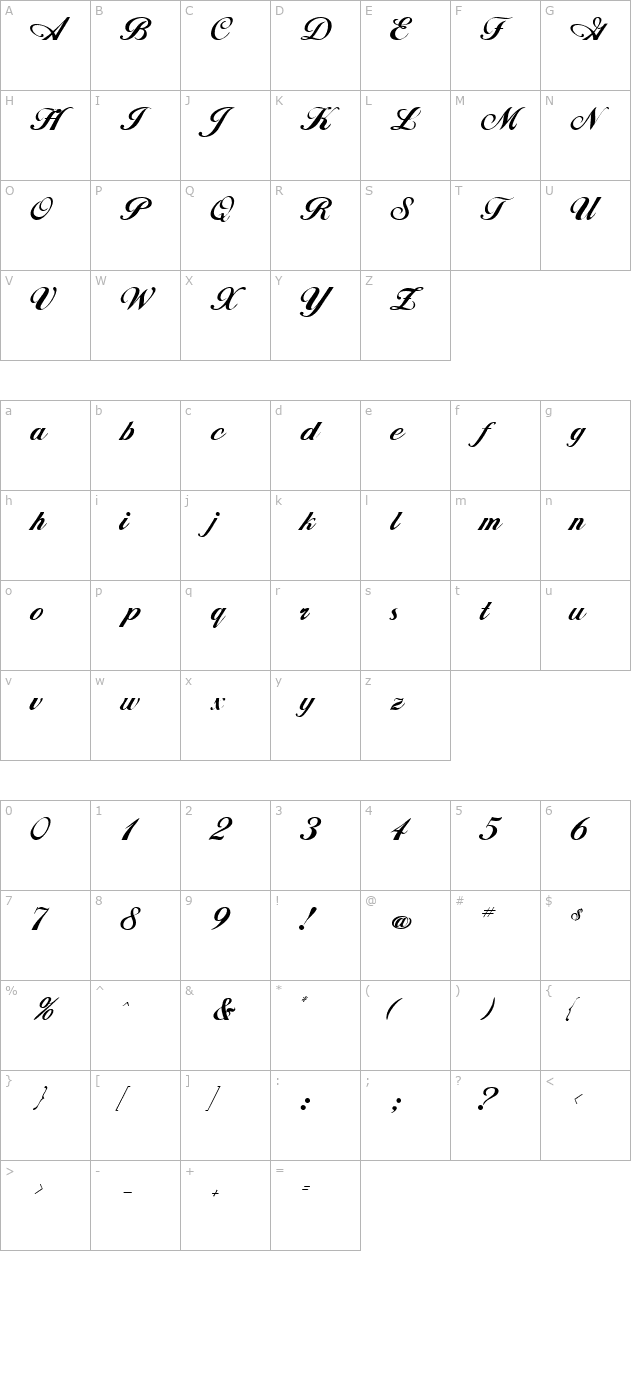 whimsi-script-ssk character map