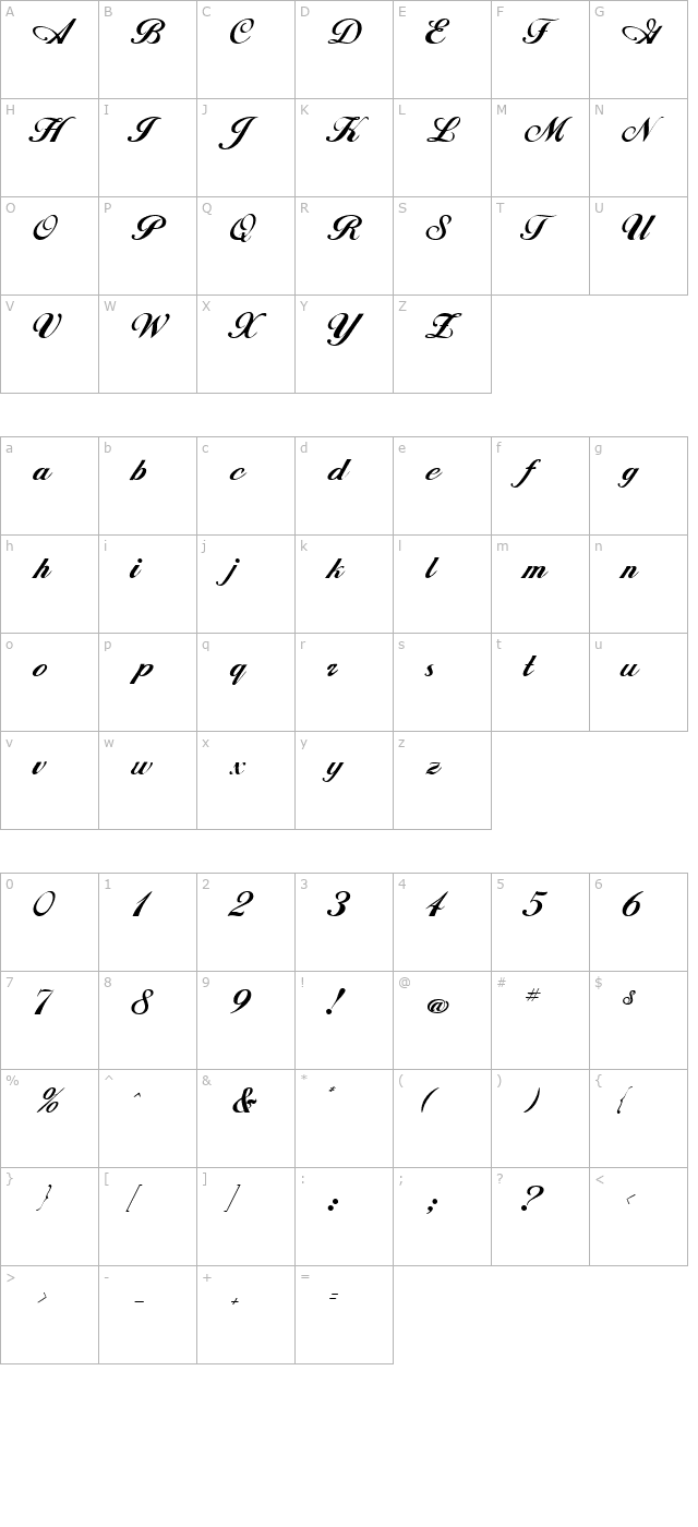 WhimsiScriptSSK Regular character map