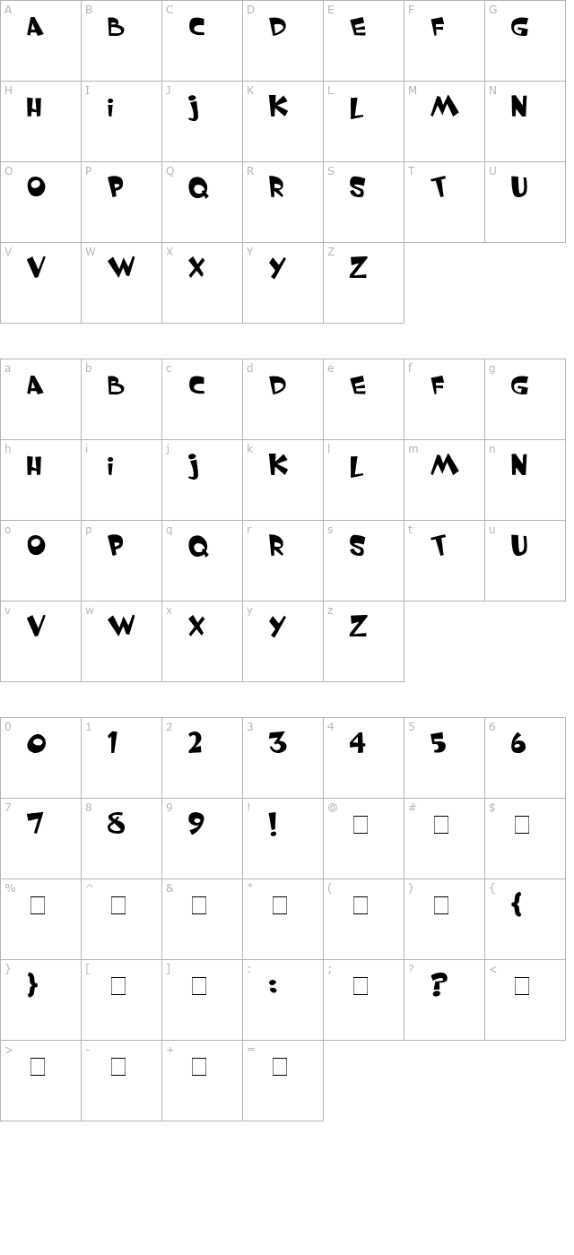 Whimsy TT character map