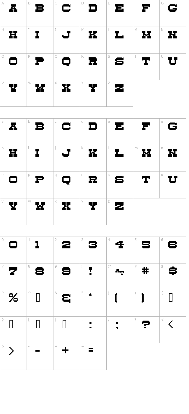 Whistle Stop JL character map