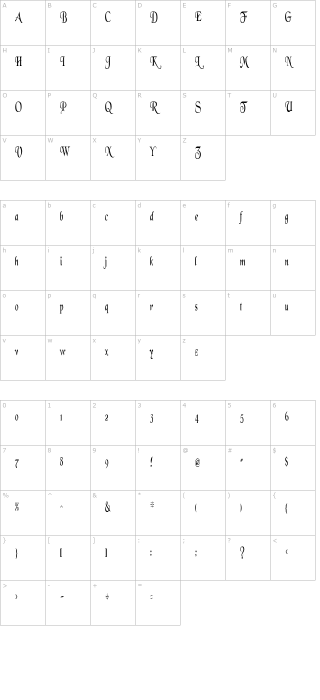 WHITE Regular character map