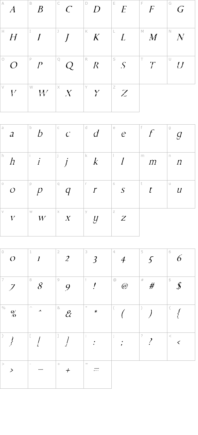 WhydamnitOblique character map