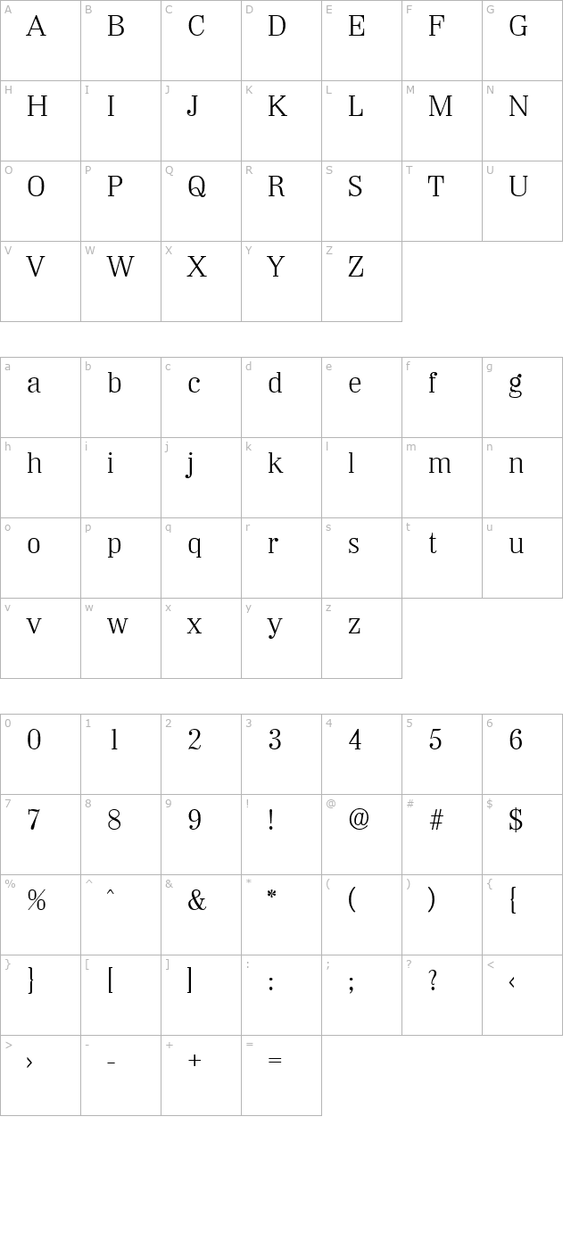 Wichita-Light character map