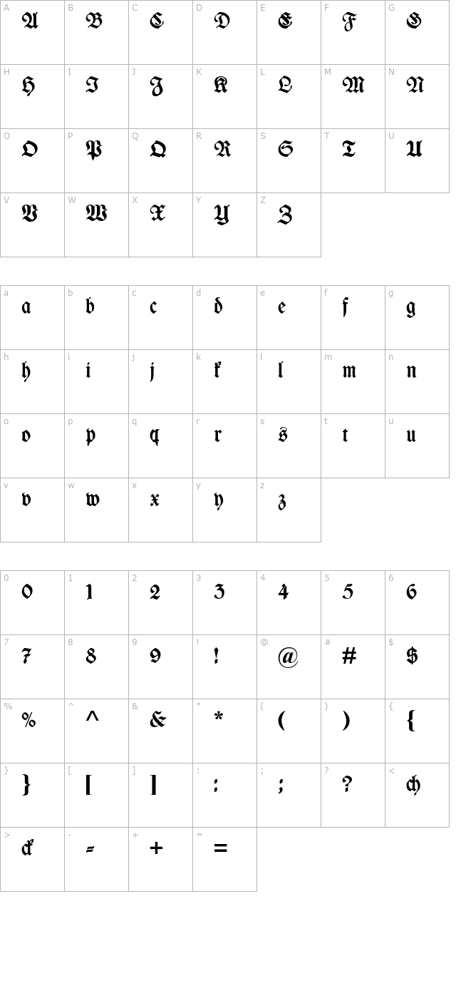 WieynkFraktur Bold character map