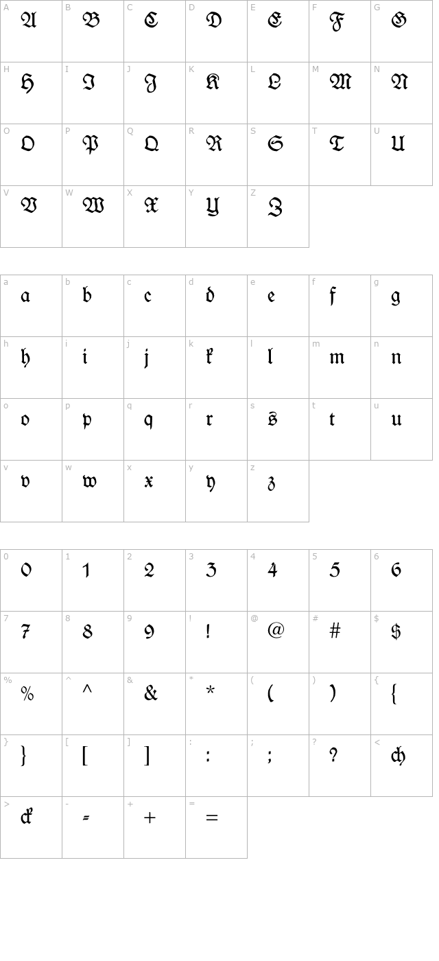 wieynkfraktur character map