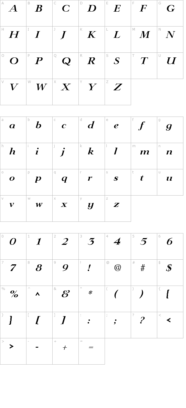 Wild Wood SF Bold Italic character map