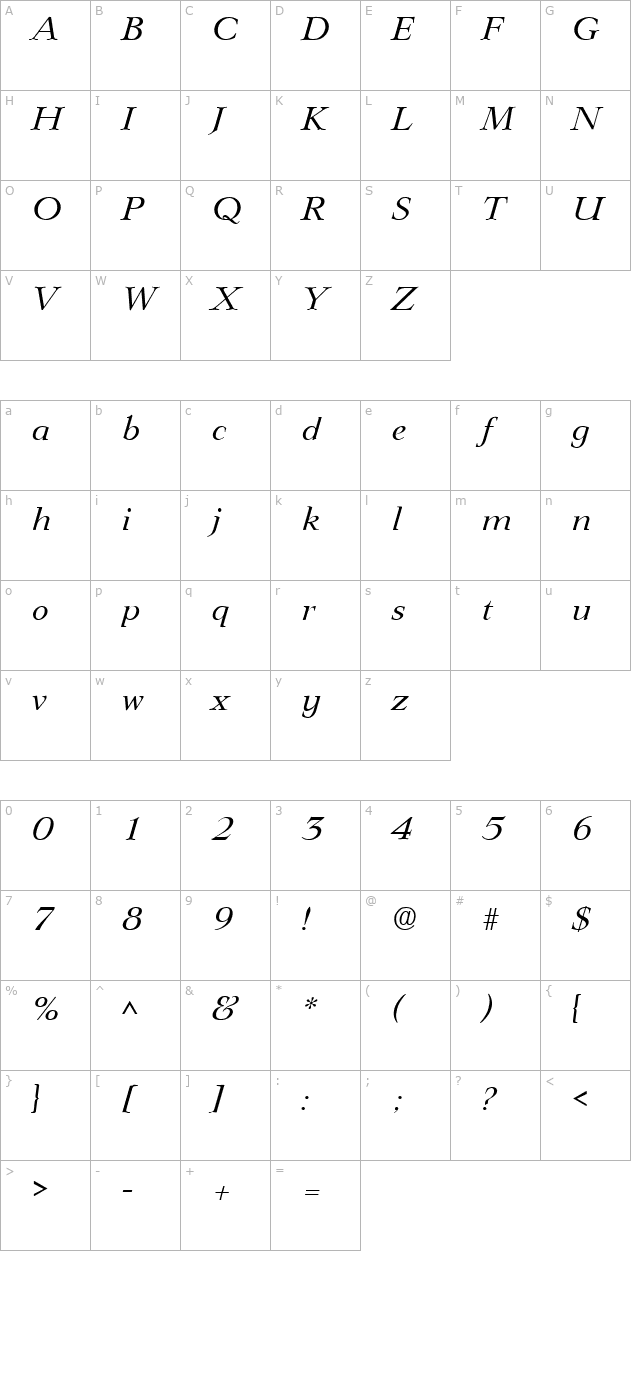 wild-wood-sf-italic character map