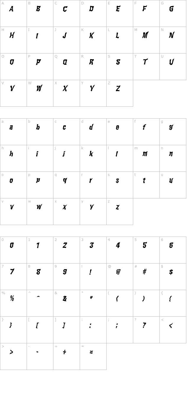 WILD2 Ghixm Bold Italic character map