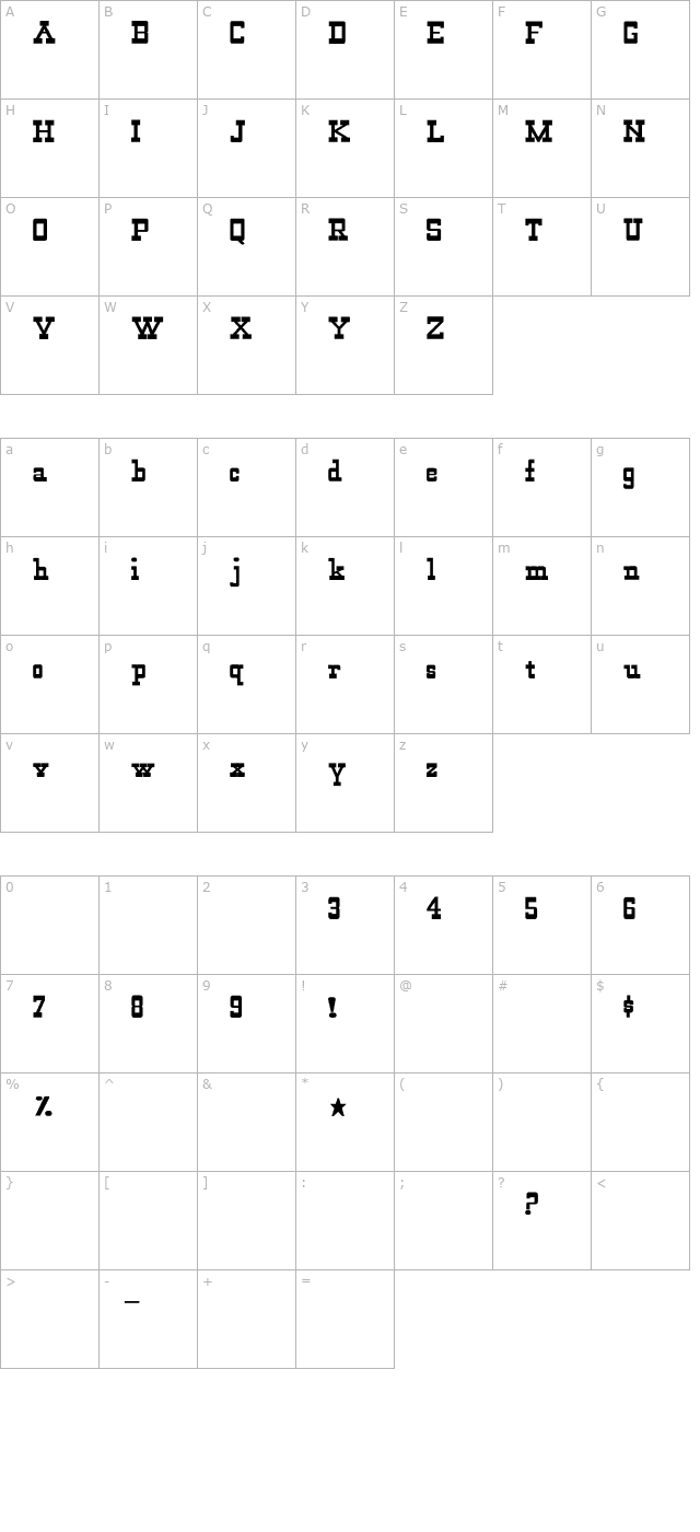 WildWest-Normal Bold character map