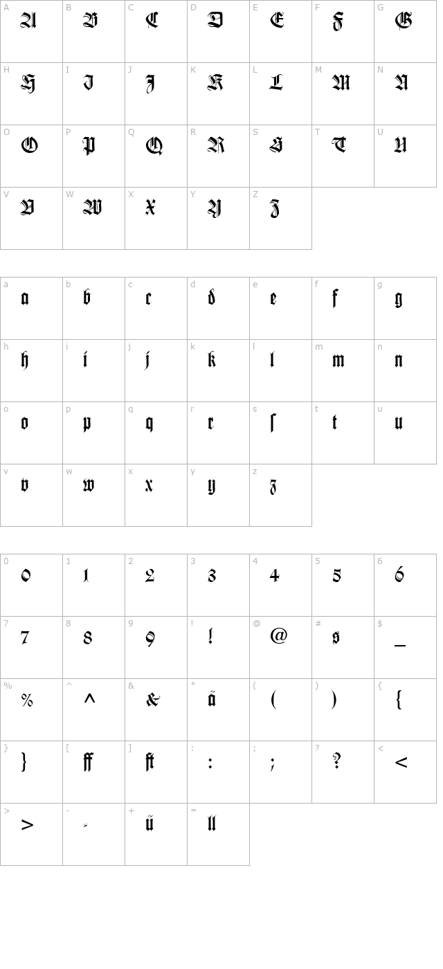 WilheKliGotDfr character map