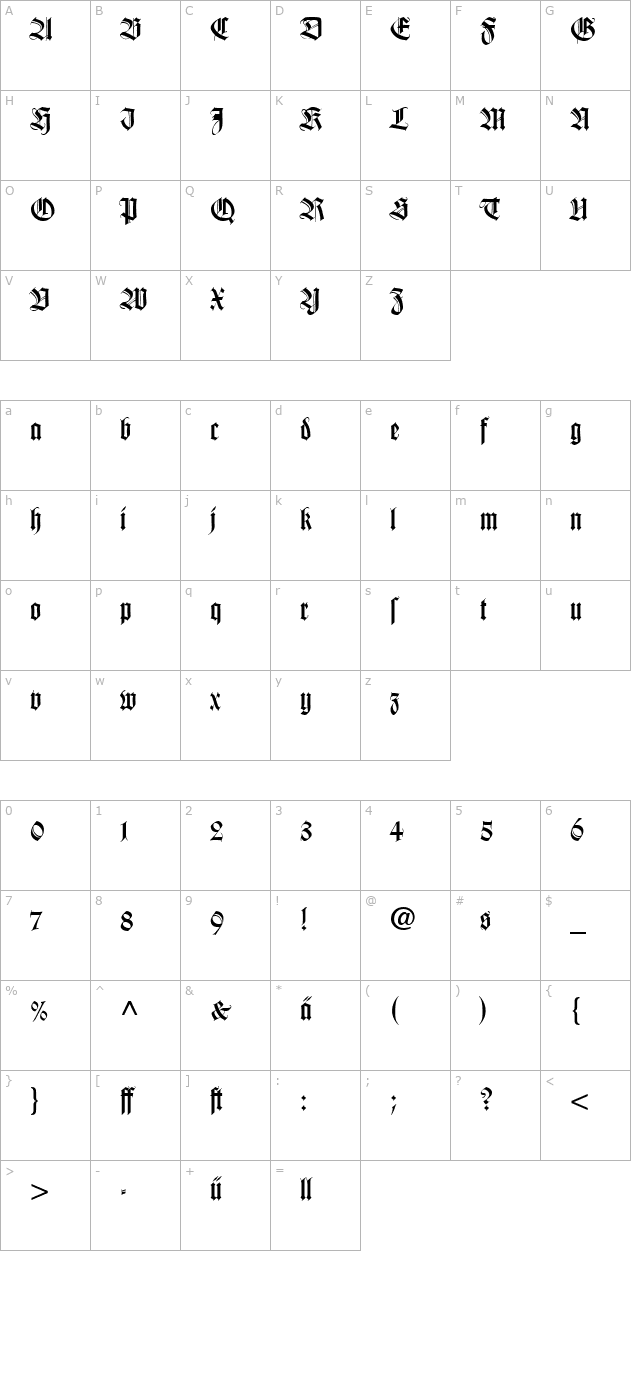 wilhelmklingsporgotisch-dfr character map