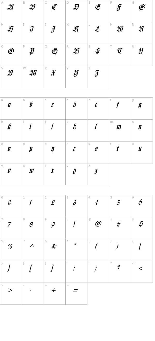 WilhelmKlingsporGotisch Italic character map