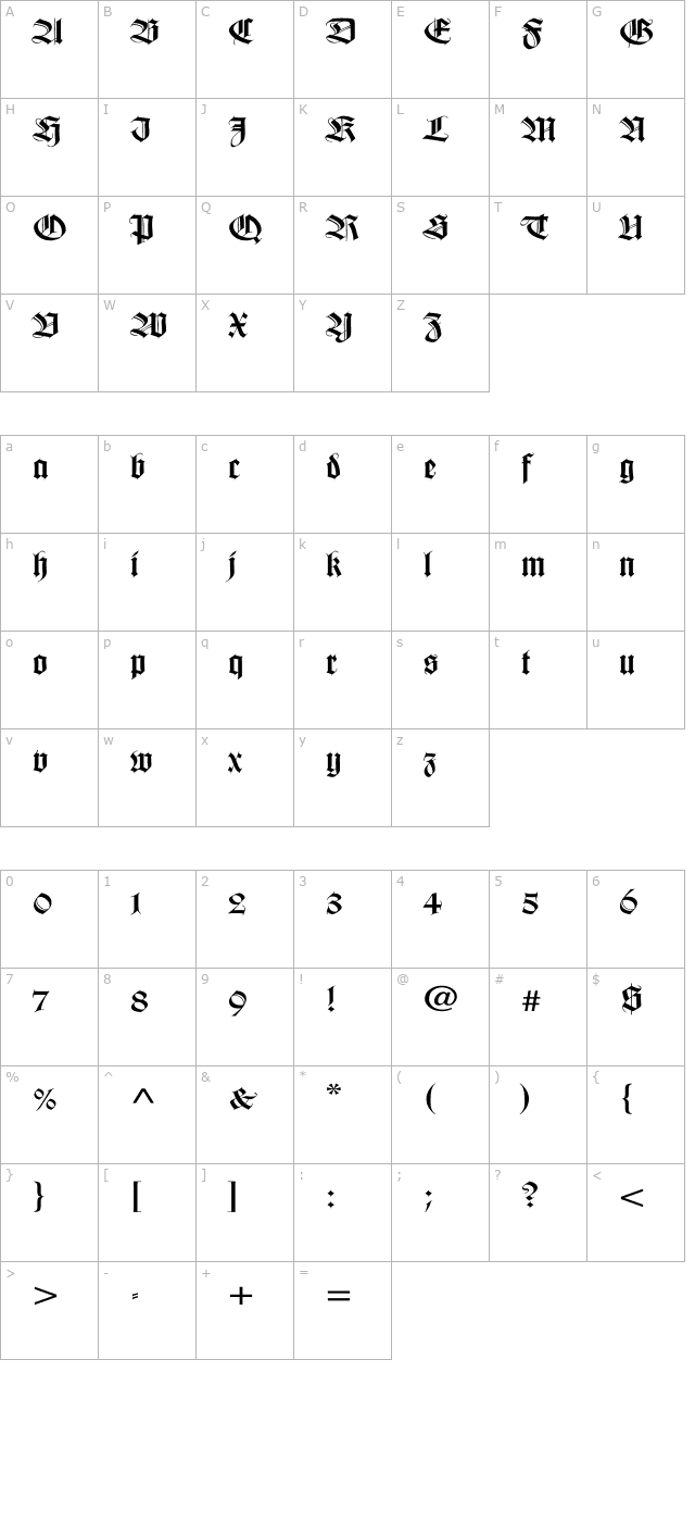 wilhelmklingsporgotisch-wd character map