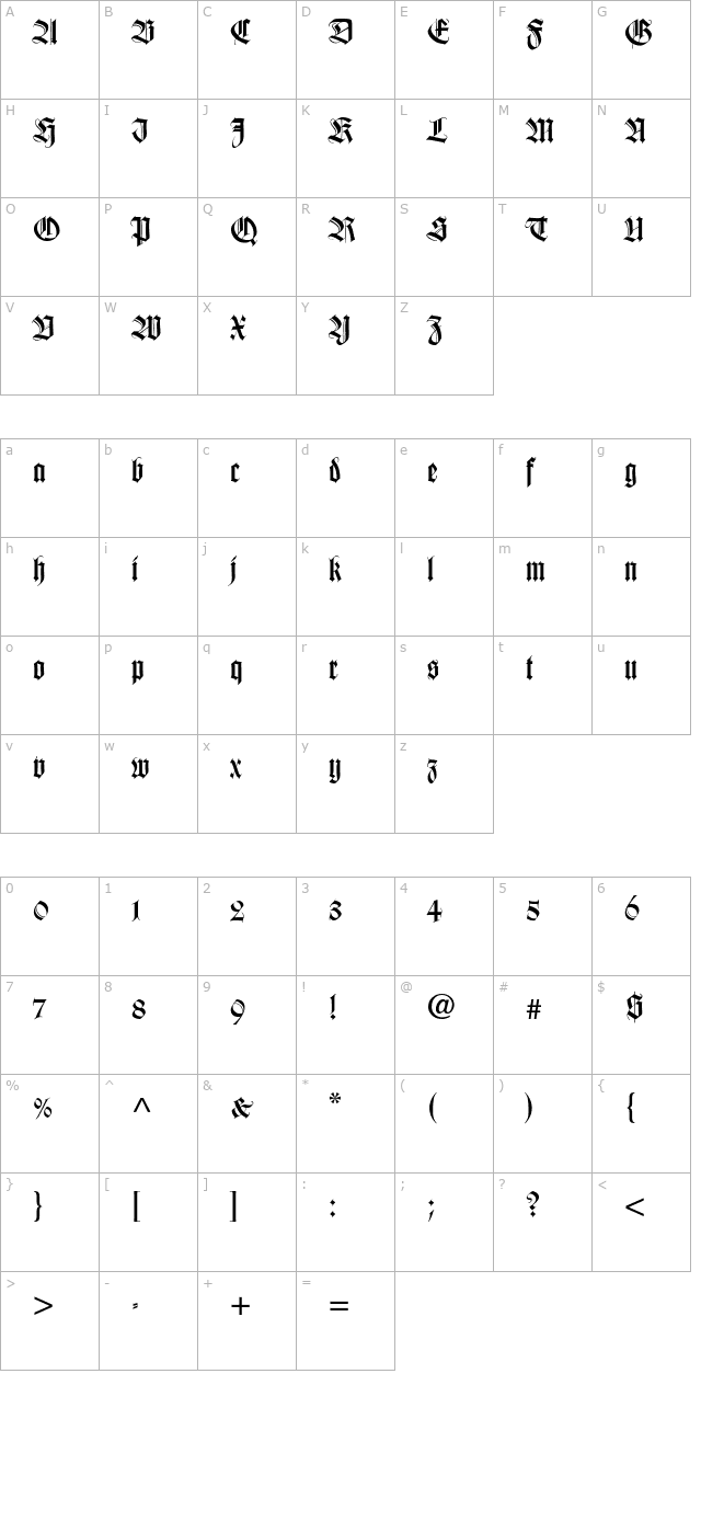 wilhelmklingsporgotisch character map