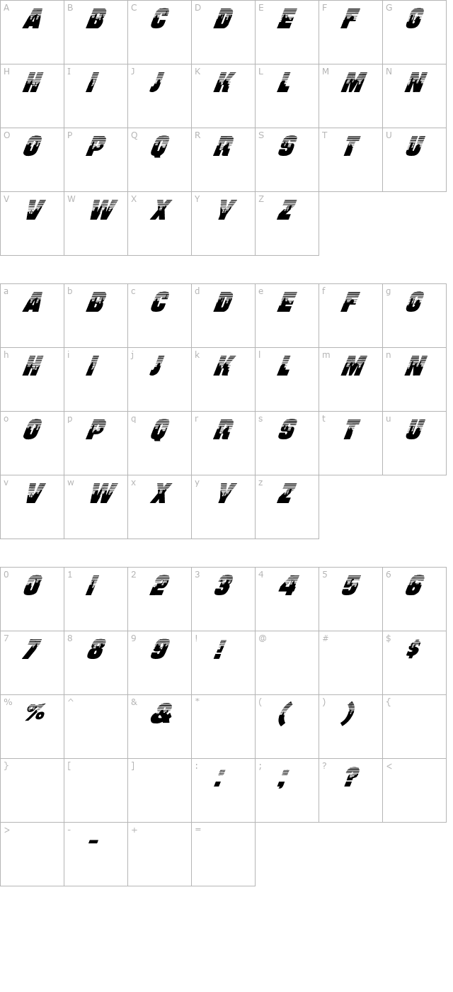 will-ex-italic character map