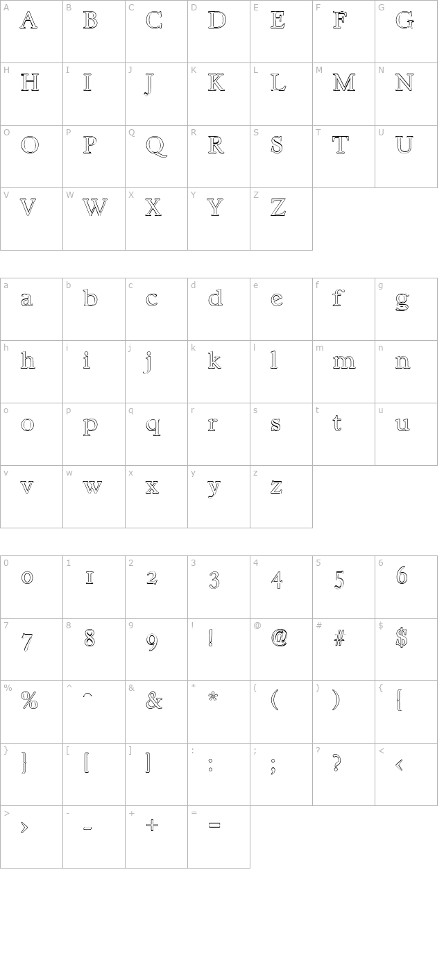 WilliamBeckerOutline-ExLight character map