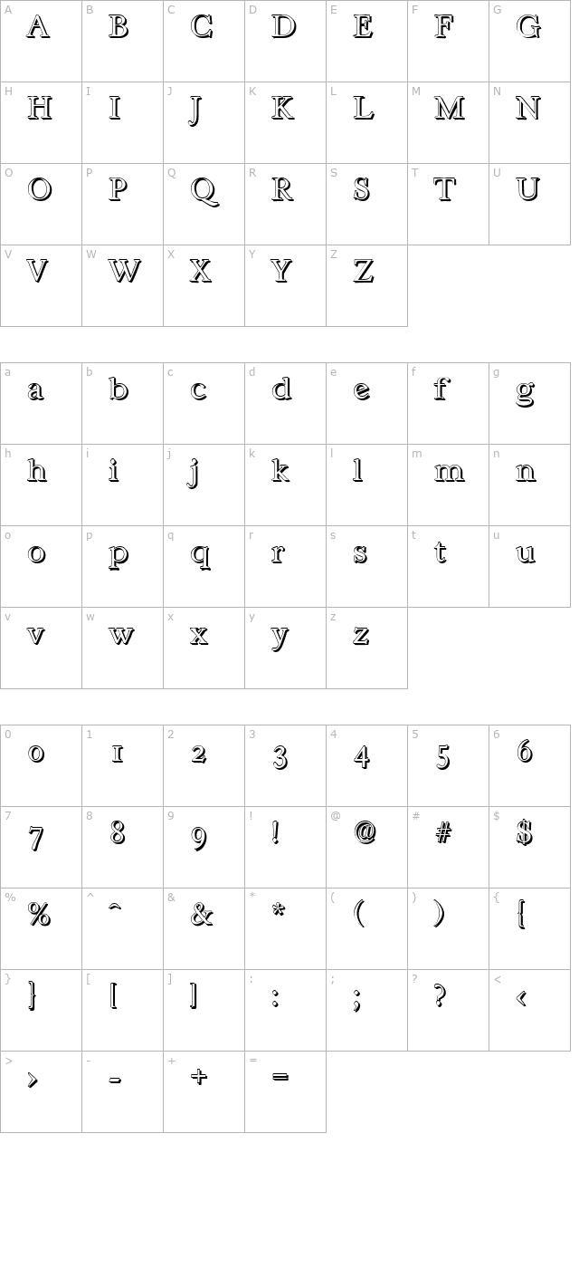 WilliamBeckerShadow-Xlight-Regular character map