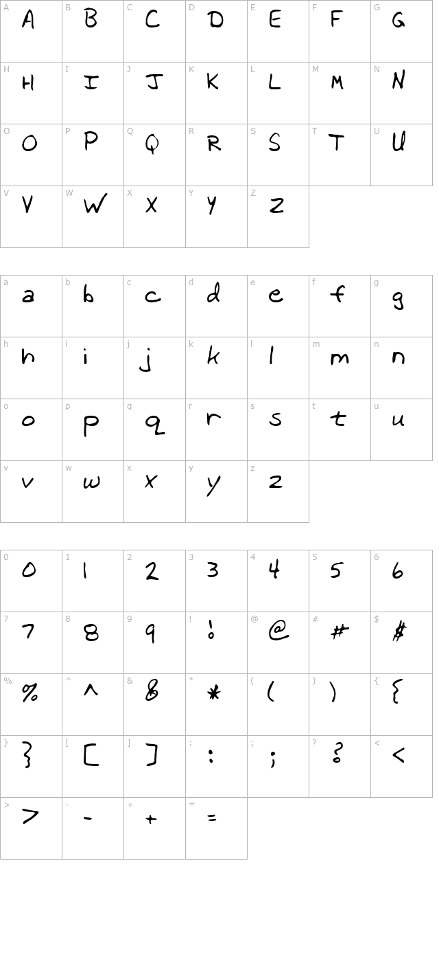 Willow Regular character map