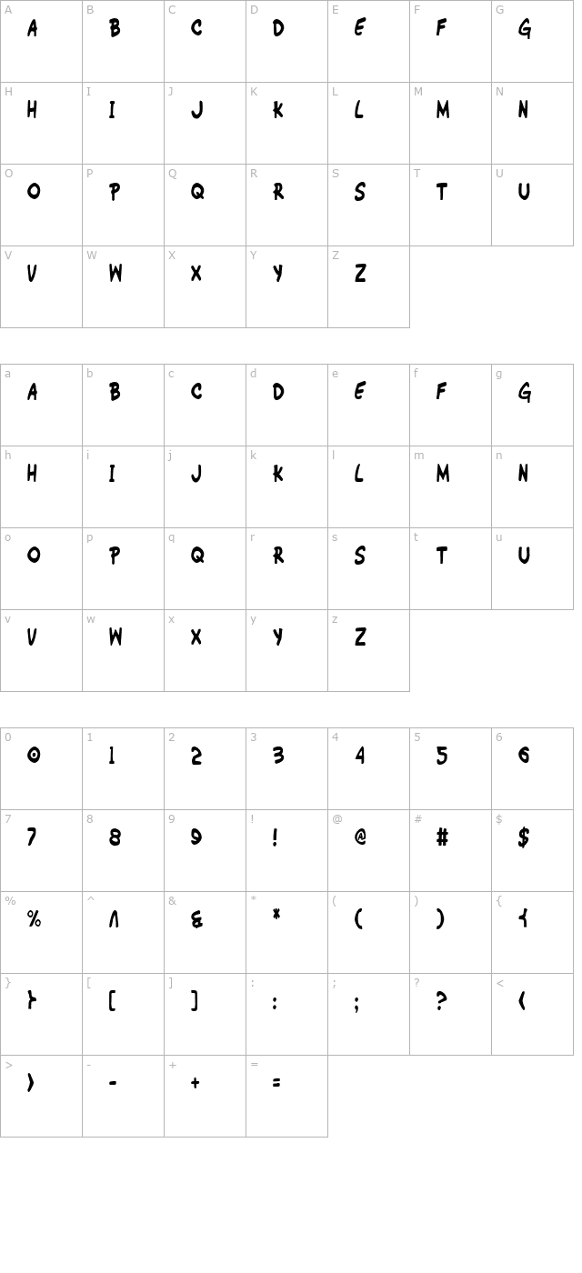 Wimp-Out Condensed character map