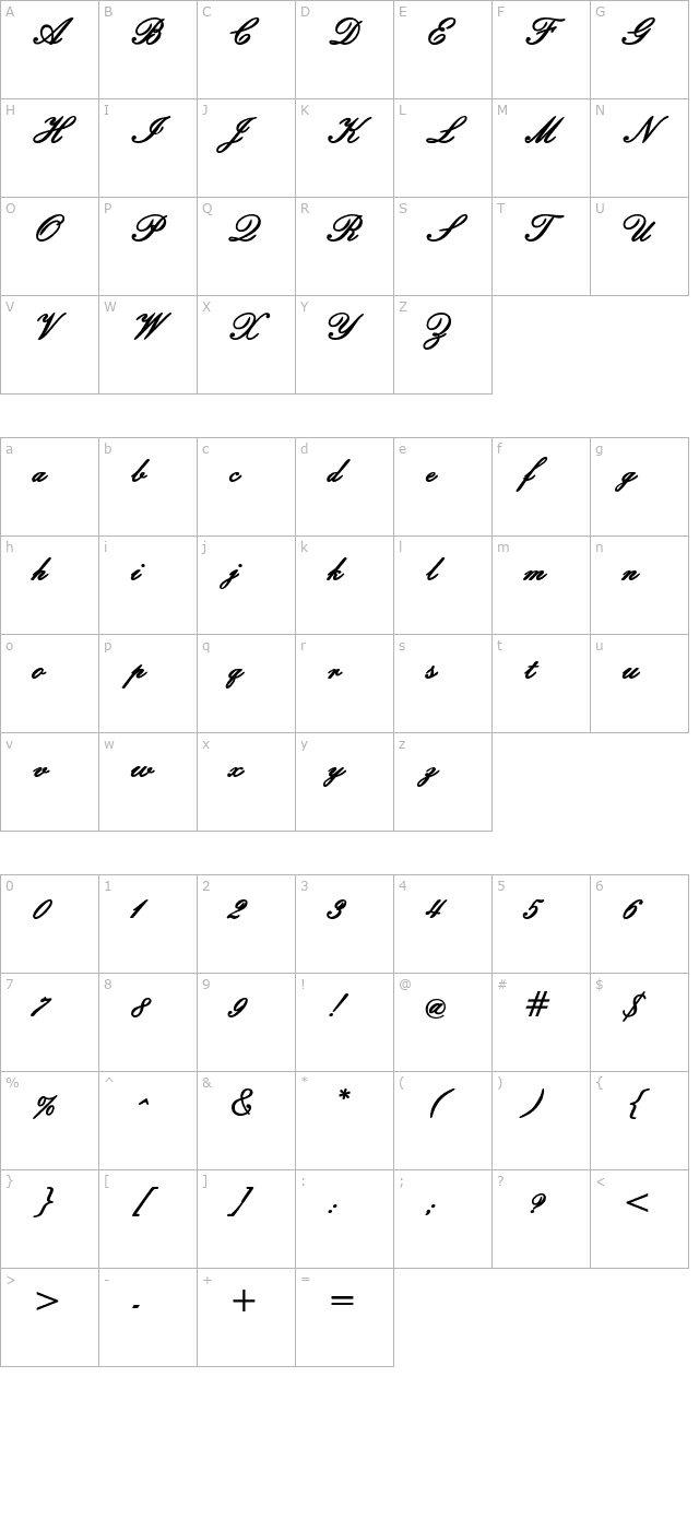 WindemereScriptSSK Bold character map