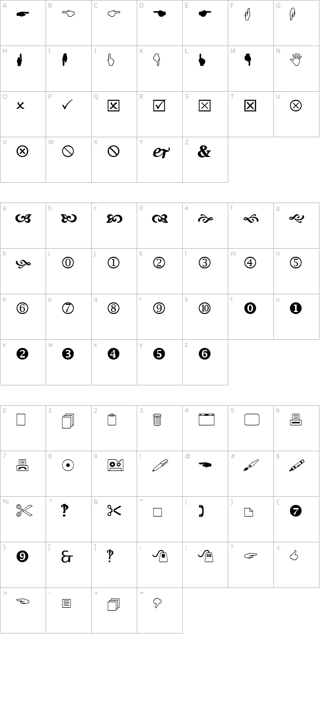 wingdings-2 character map