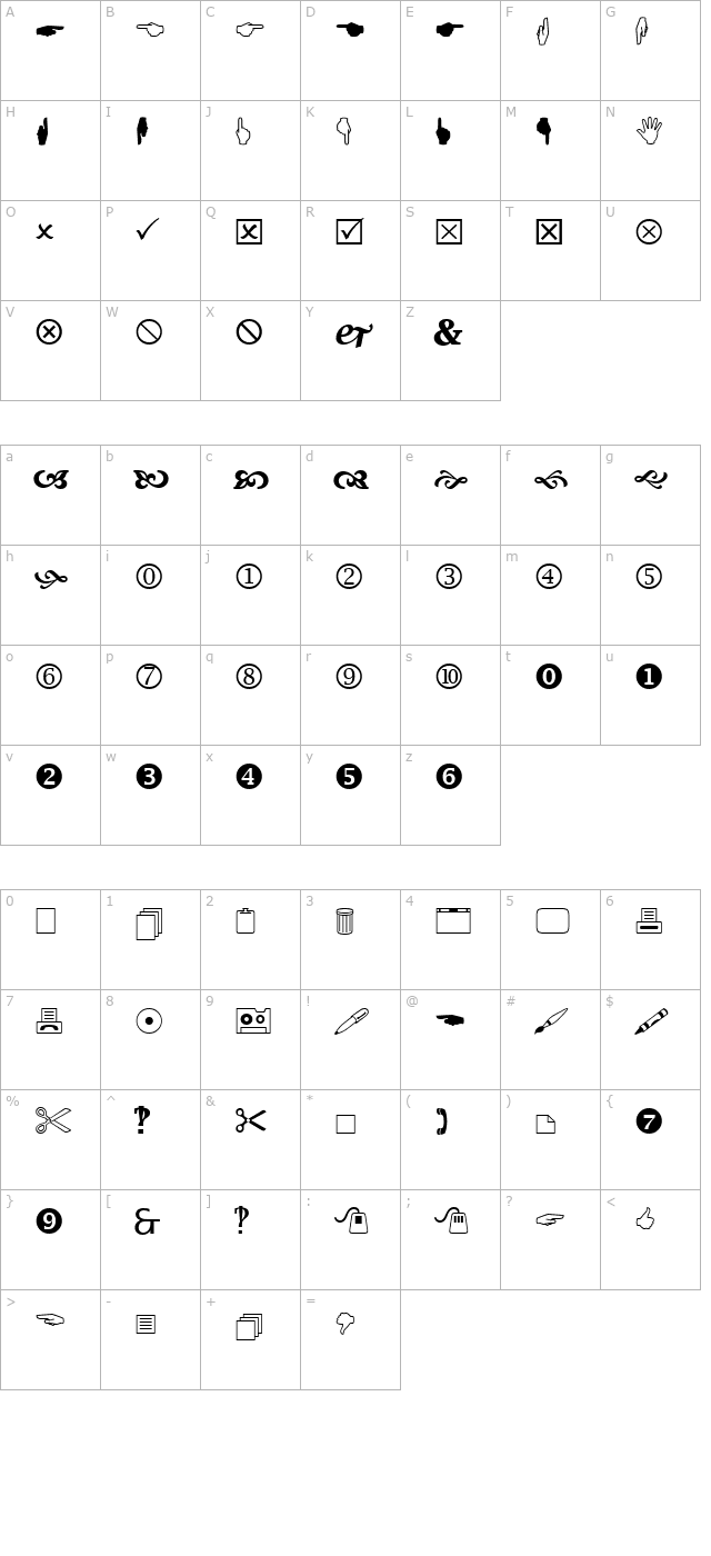 Wingdings 2 character map