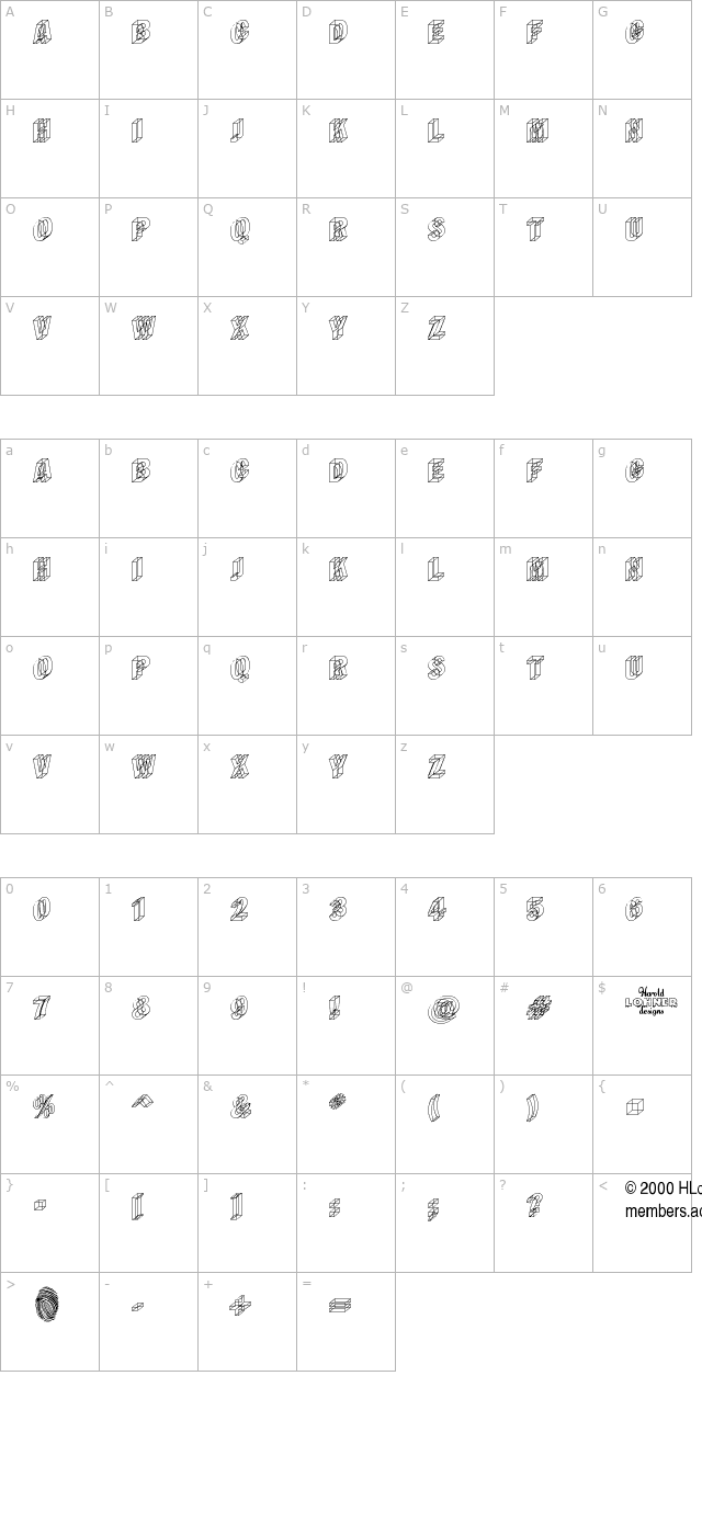 Wireframe character map