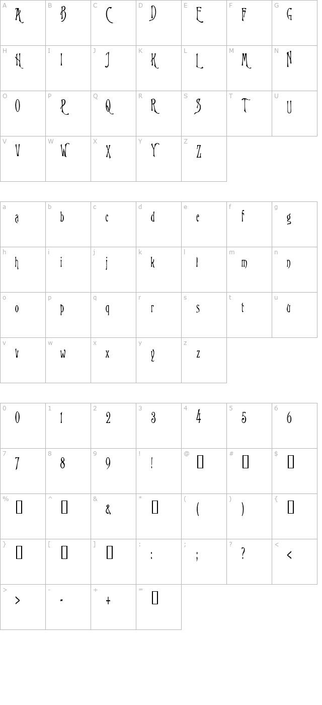 WizardCondensed character map