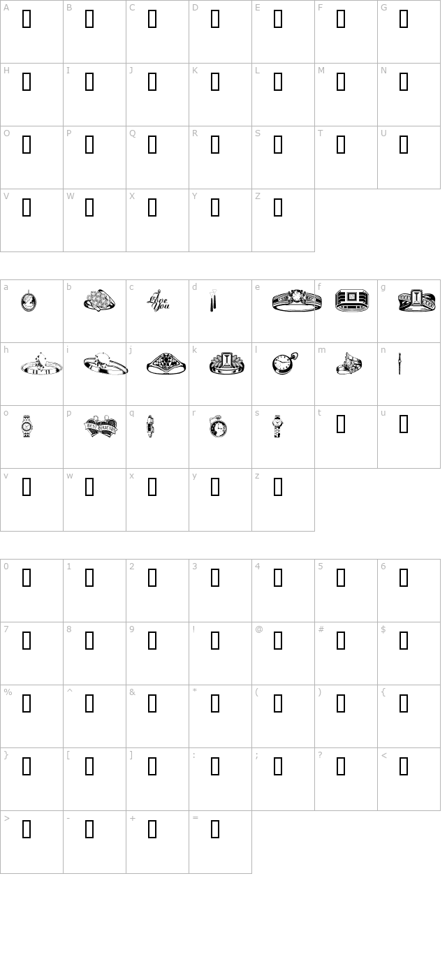 WM Jewelry character map