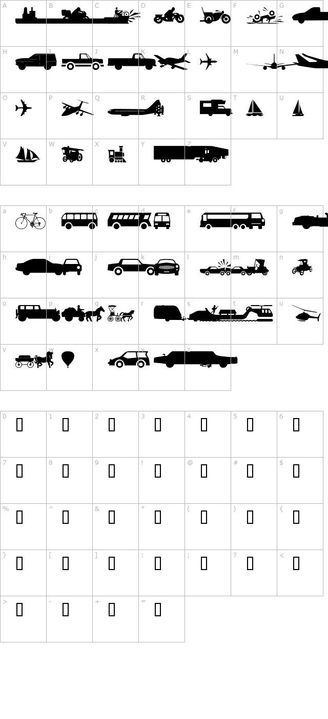 WM Transport 1 character map